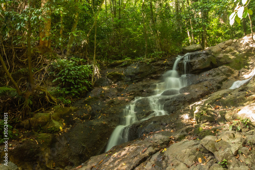 Kathu Waterfall in the tropical forest area In Asia  suitable for walks  nature walks and hiking  adventure photography Of the national park Phuket Thailand Suitable for travel and leisure.