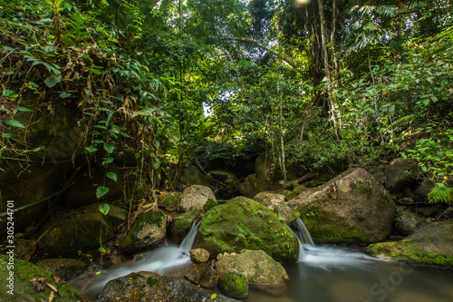 Kathu Waterfall in the tropical forest area In Asia  suitable for walks  nature walks and hiking  adventure photography Of the national park Phuket Thailand Suitable for travel and leisure.