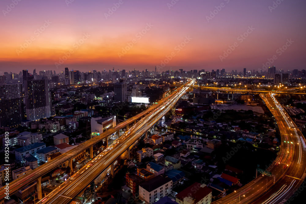 Highway and main traffic in Bangkok, Thailand
