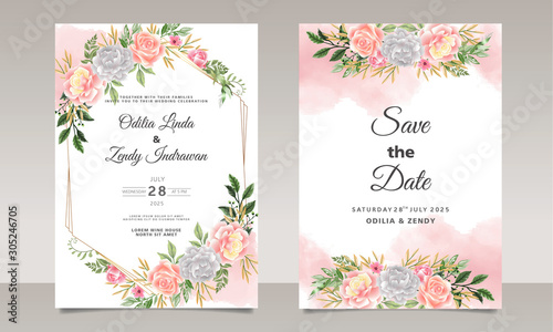 retro wedding invitation cards with beautiful floral © agnetart