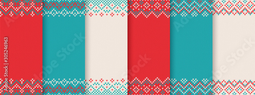 We knit Christmas pattern. Red, blue, white print