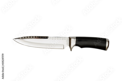 Billede på lærred Hunting dagger knife with decorative shell isolated on a white background