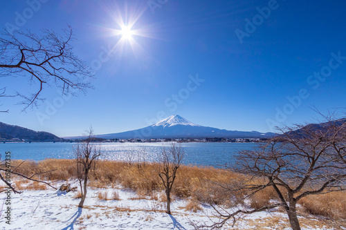 Beautiful view of Mount Fuji in winter at Japan photo