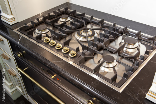modern gas stove close up in the kitchen