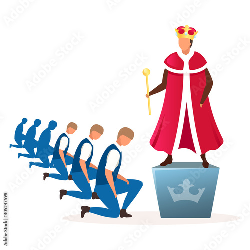Monarchy political system metaphor flat vector illustration. Form of government, regime. Power of king, queen, emperor cartoon characters. Hereditary reign. Royal family dictatorship