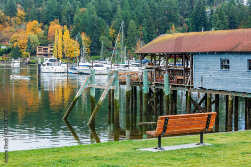 Bench overlooking the Netshed and Gig Harbor photo