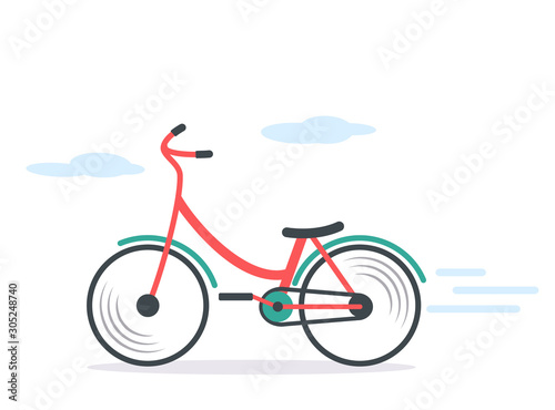 Colored bright city bike rides along the street. flat vector