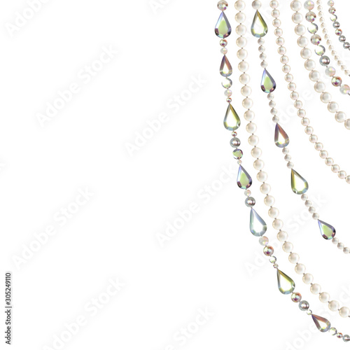 Pearls. Vector illustration. Beads. Jewelry. Background. Crystals. Gems.
