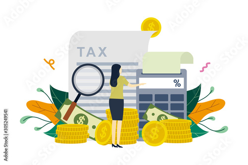 Tax payment, calculation tax return, payment of debt, tax deduction concept vector flat illustration template, suitable for background, landing page, advertising illustration