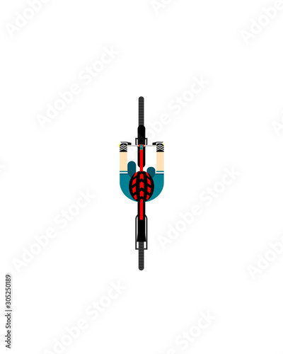 A ride on the bicycle. View from above. Vector illustration on a white isolated background. Flat style.