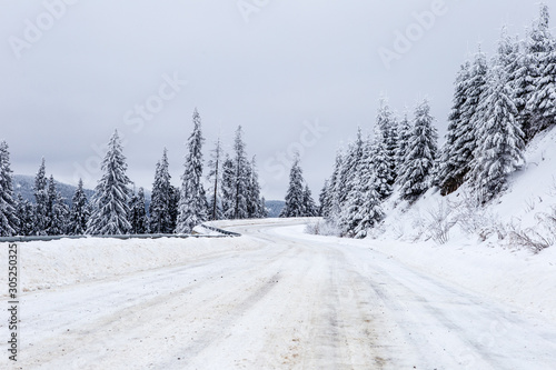 Campulung Rarau Romania Road with snow