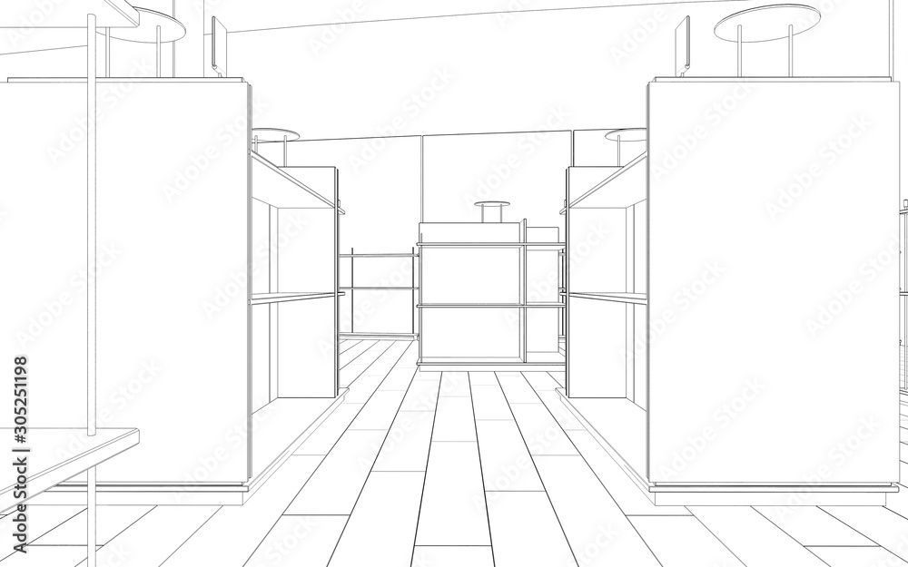 shopping mall, contour visualization, 3D illustration, sketch, outline shopping mall, contour visualization, 3D illustration, sketch, outline