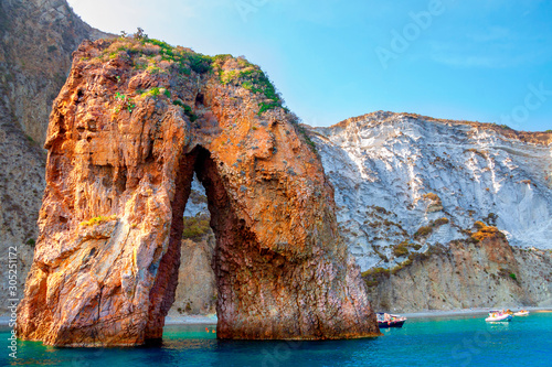Obraz na płótnie Natural Arch (Arco Naturale) is about 30 meters high from the sea level, Ponza, Lazio, Italy. Famous places of Ponza and Italy. Coastline of Ponza, Italy w salonie