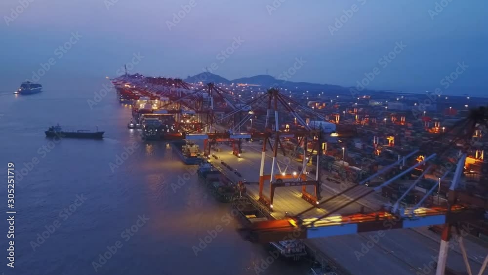Shanghai Yangshan deepwater port is a deep water port for container ships in Hangzhou Bay south of Shanghai, China. (aerial photography)