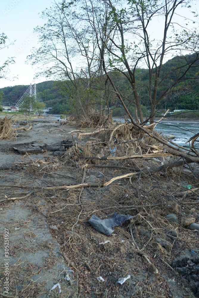 Obraz premium Typhoon damage in Ueda City