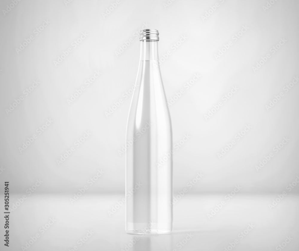 Glass Water Bottle, 3d Rendered on Light Gray Background Glass Water Bottle, 3d Rendered on Light Gray Background