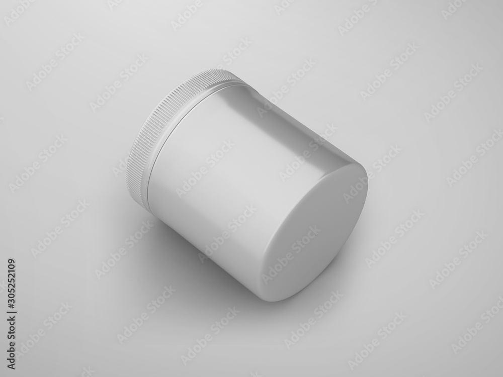 White Plastic Jar, Container, 3d Rendered on Light Gray Background White Plastic Jar, Container, 3d Rendered on Light Gray Background