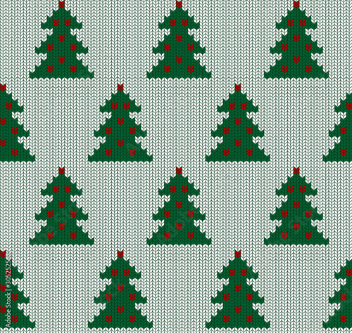 Seamless knit pattern with fir tree. Christmas scandinavian fail isle backgroung