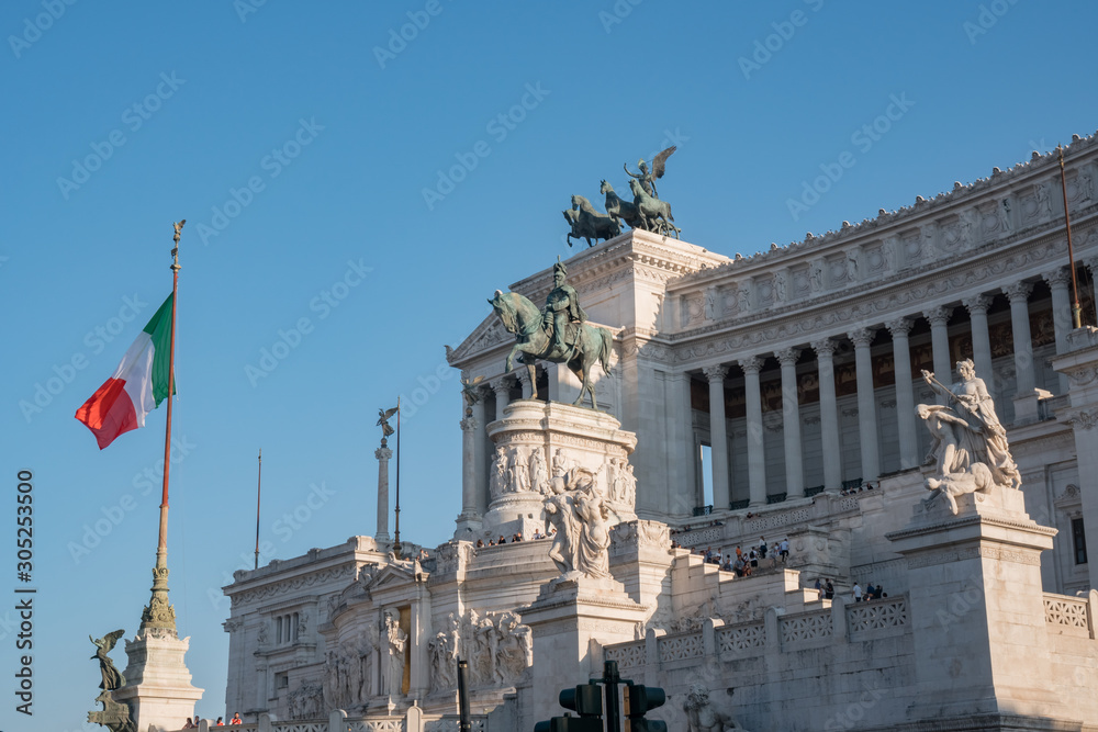 View of the national monument a Vittorio Emanuele II on the the Piazza Venezia in Rome.