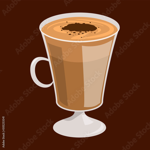 Latte coffee in the glass vector isolated. Hot beverage