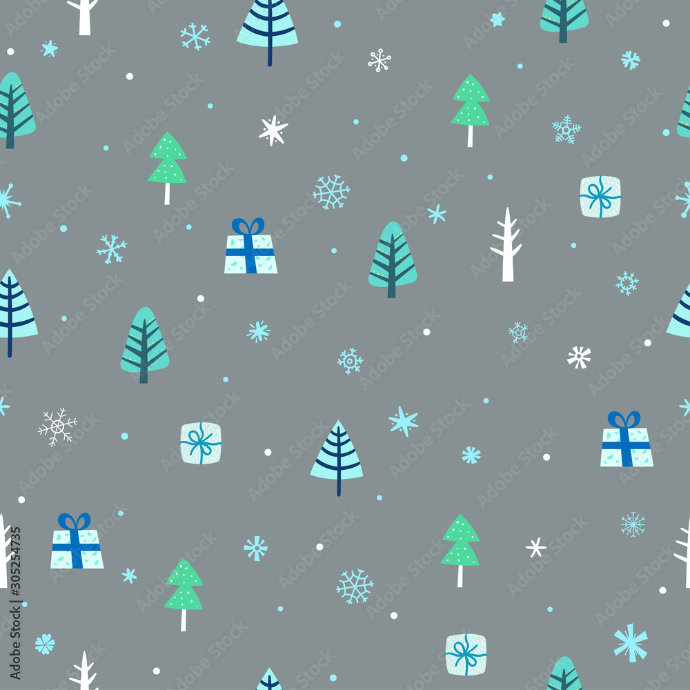 Holiday seamless pattern with christmas elements. Vector wrapping background