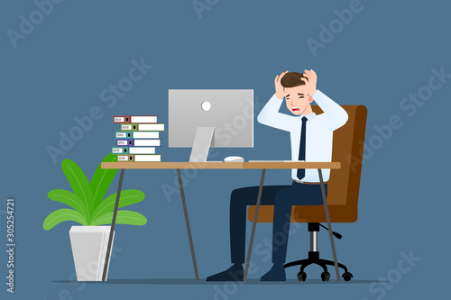 Businessman with a gestures facepalm emotion. Office people had a headache, disappointment or shame from work. Vector illustration concept design.