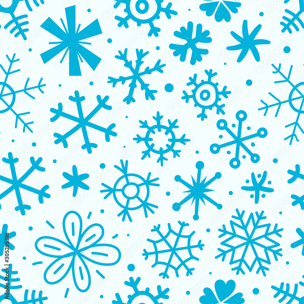 Cartoon style seamless pattern of snowflakes Cartoon style seamless pattern of snowflakes