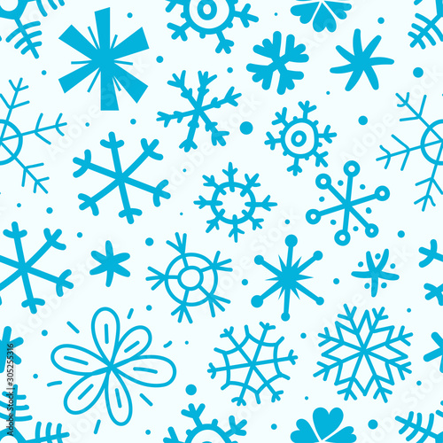 Cartoon style seamless pattern of snowflakes