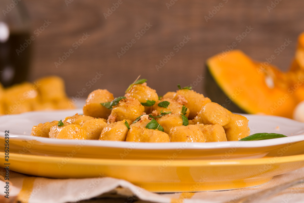 Pumpkin gnocchi with grated amaretti cookies. Pumpkin gnocchi with grated amaretti cookies.