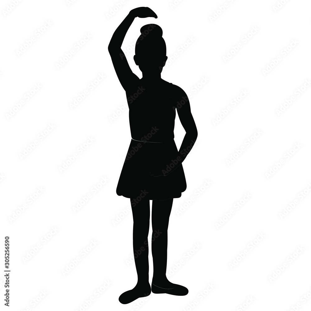  isolated, silhouette of a little girl dancing ballerina
