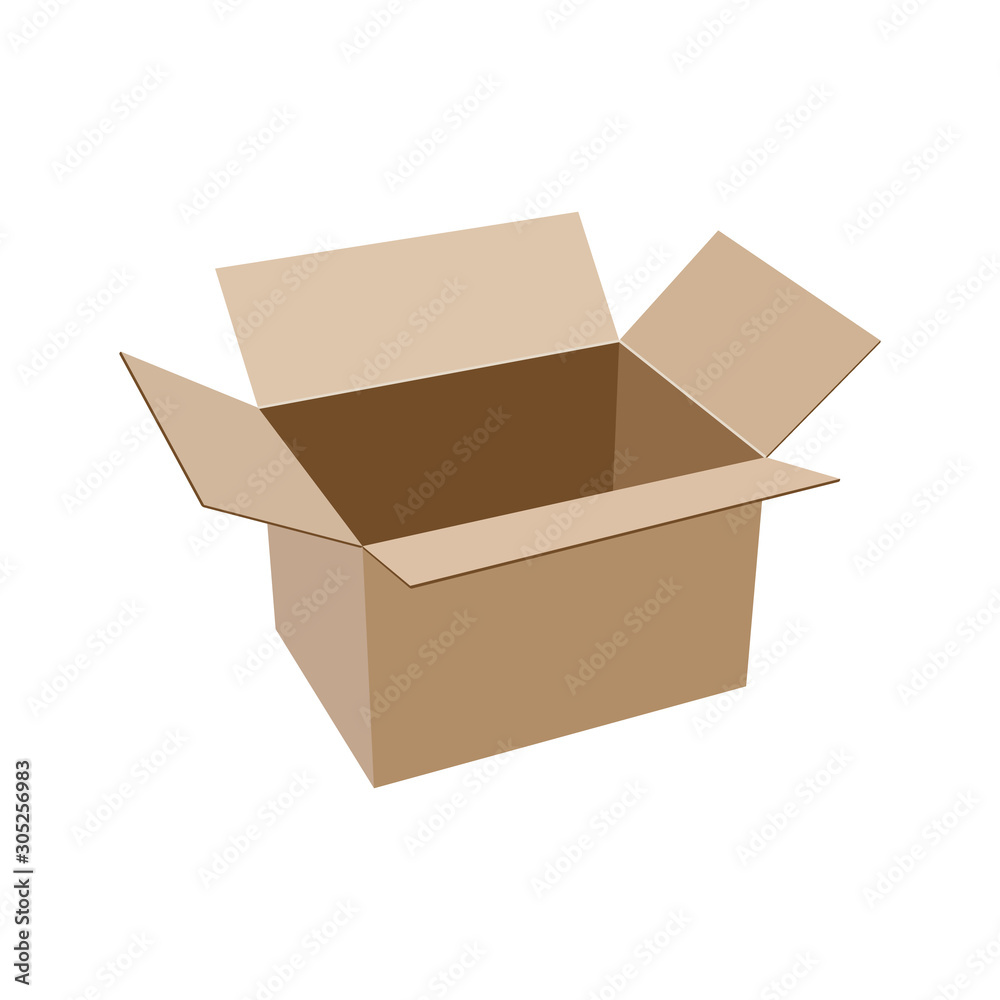 Open empty cardboard box for packaging isolated on white background. Vector illustration Open empty cardboard box for packaging isolated on white background. Vector illustration
