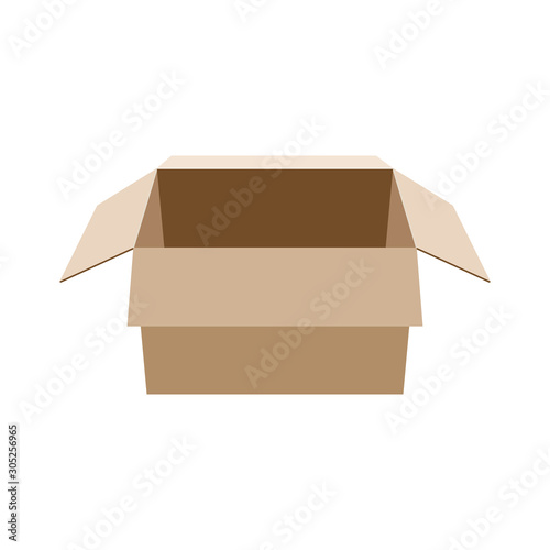Open empty cardboard box for packaging isolated on white background. Vector illustration