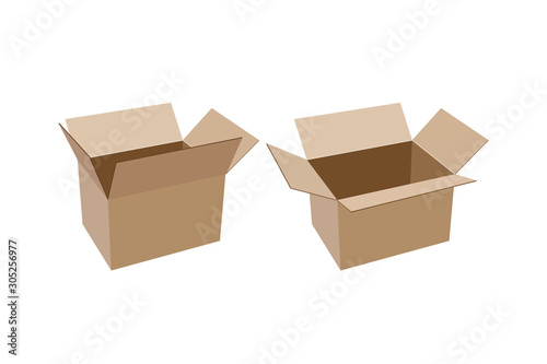 Open empty cardboard boxes for packaging isolated on white background. Vector illustration