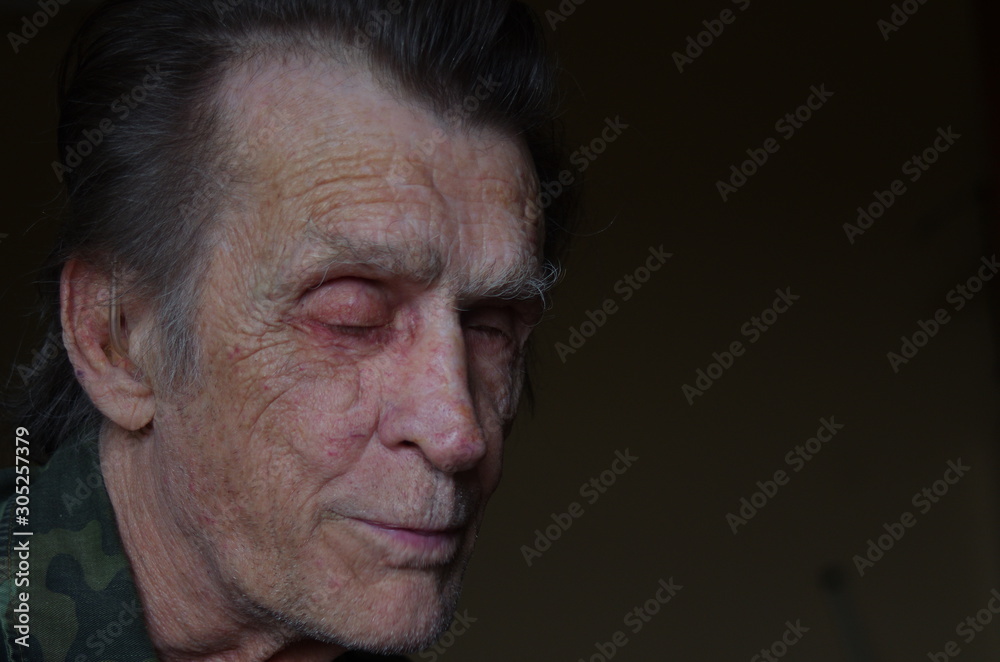 portrait of a blind and deaf elderly man veteran portrait of a blind and deaf elderly man veteran