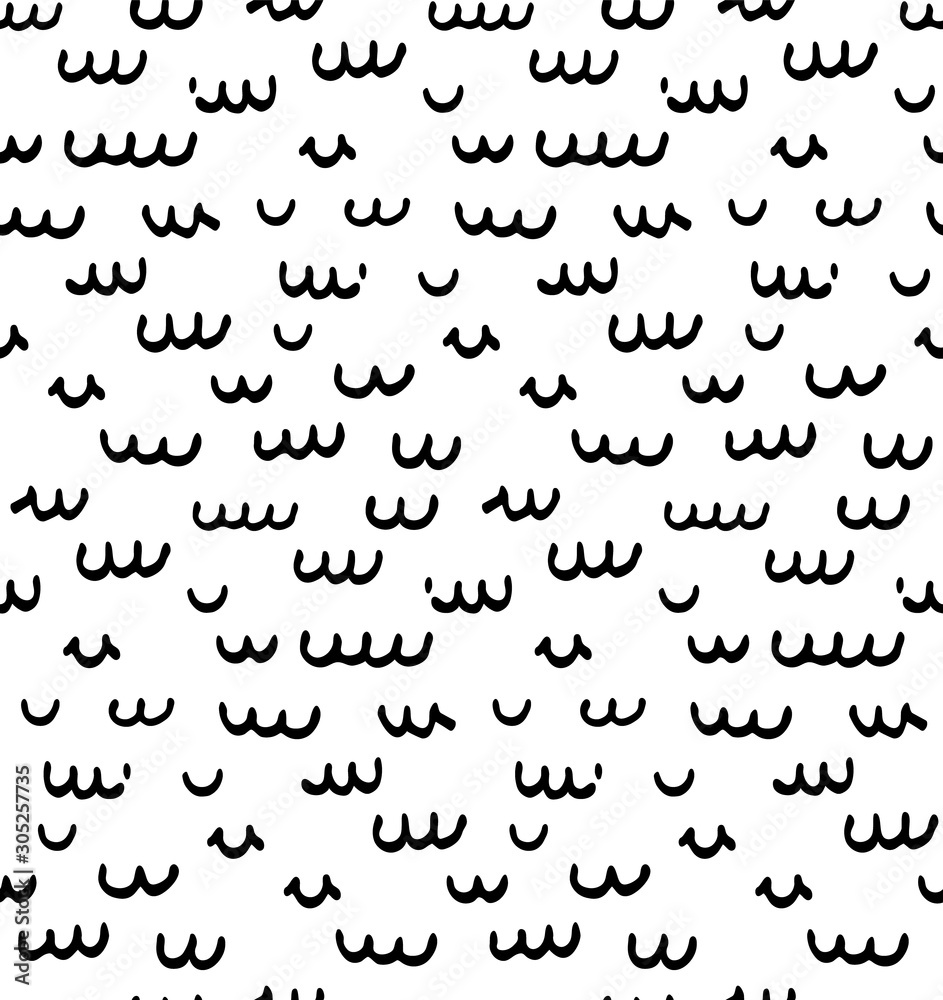 Seamless pattern with hand-drawn flakes. Doodle style.  Black particles isolated on white backgorund. Repeatable. Use it for backdrop, wrapping paper, textile design