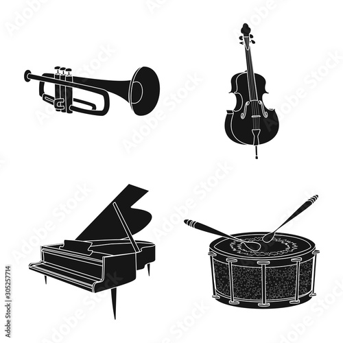 Vector illustration of music and tune symbol. Set of music and tool stock symbol for web.