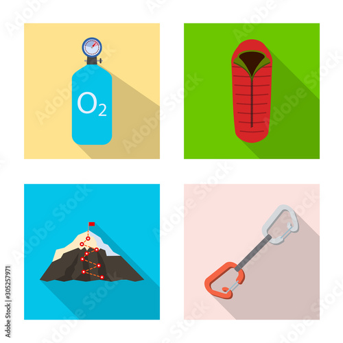 Vector design of mountaineering and peak sign. Set of mountaineering and camp vector icon for stock.