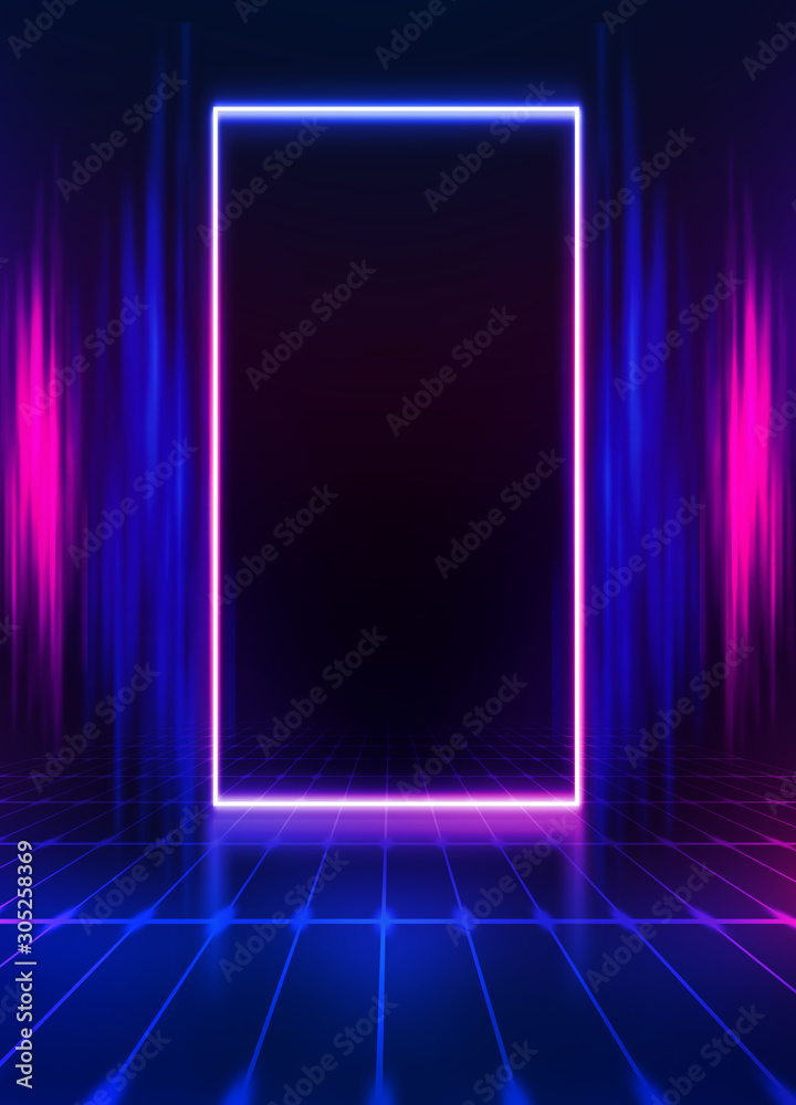 Empty dark abstract background. Background of an empty show scene. Glow of neon lights on an empty stage. Empty dark abstract background. Background of an empty show scene. Glow of neon lights on an empty stage.