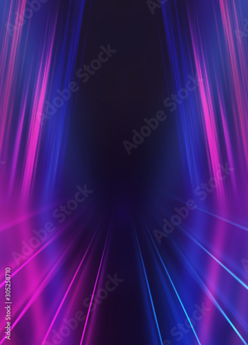 Empty dark abstract background. Background of an empty show scene. Glow of neon lights on an empty stage.