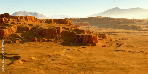 Sunset on Mars. Desert martian landscape