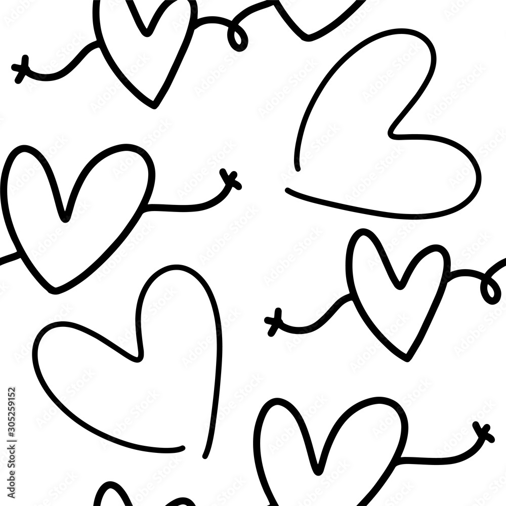Seamless pattern for print design with sketch hearts. Abstract geometric background. Cute fabric texture for modern graphic design. Vector Seamless pattern for print design with sketch hearts. Abstract geometric background. Cute fabric texture for modern graphic design. Vector