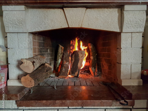 fireplace fire woods winter season background
