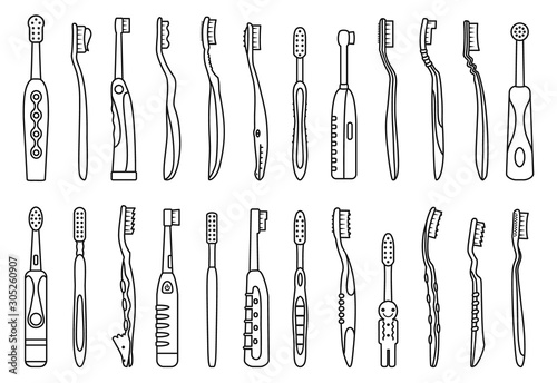 Toothbrush vector line illustration . Dental brush set icon.Vector illustration toothbrush for hygiene oral.Line set icon dental brush. photo