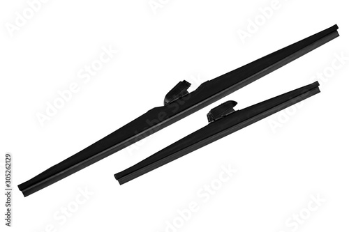 two car windshield wiper blades on a white background