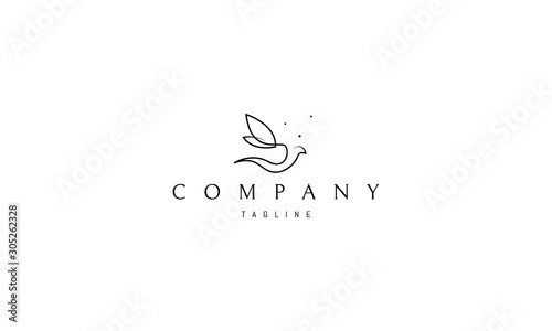 Vector logo on which the abstract image of a dove in a linear style.