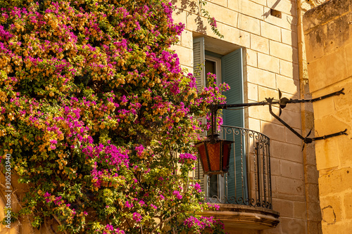 beatiful windows and doors in the street of ancient mdina town, malta
