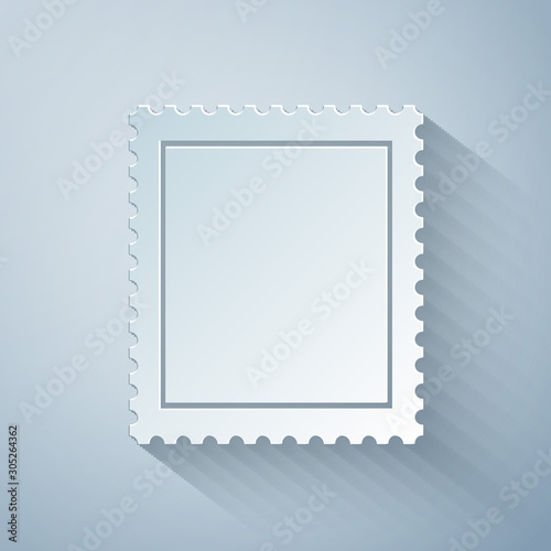 Paper cut Postal stamp icon isolated on grey background. Paper art style. Vector Illustration