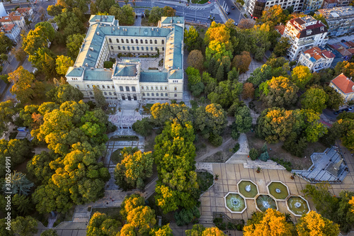 Aerial view from drone of the building of the Archeological Museum, Varna, Bulgaria