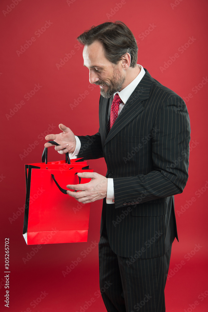 Final clearance sale. Happy lawyer look into shopping bags. Senior man enjoy shopping sale. Black Friday and cyber monday. Special offer. Big blowout sale. Sale of sales Final clearance sale. Happy lawyer look into shopping bags. Senior man enjoy shopping sale. Black Friday and cyber monday. Special offer. Big blowout sale. Sale of sales