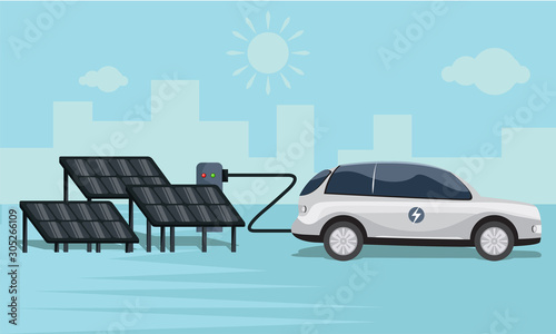 electric car charging with solar panels station